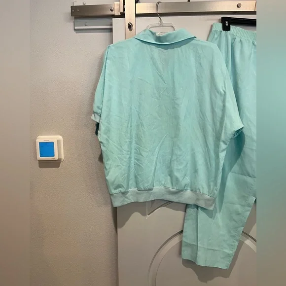 Vintage painted Floral Mint Green walking style pants Set. So granny! - Picture 5 of 12